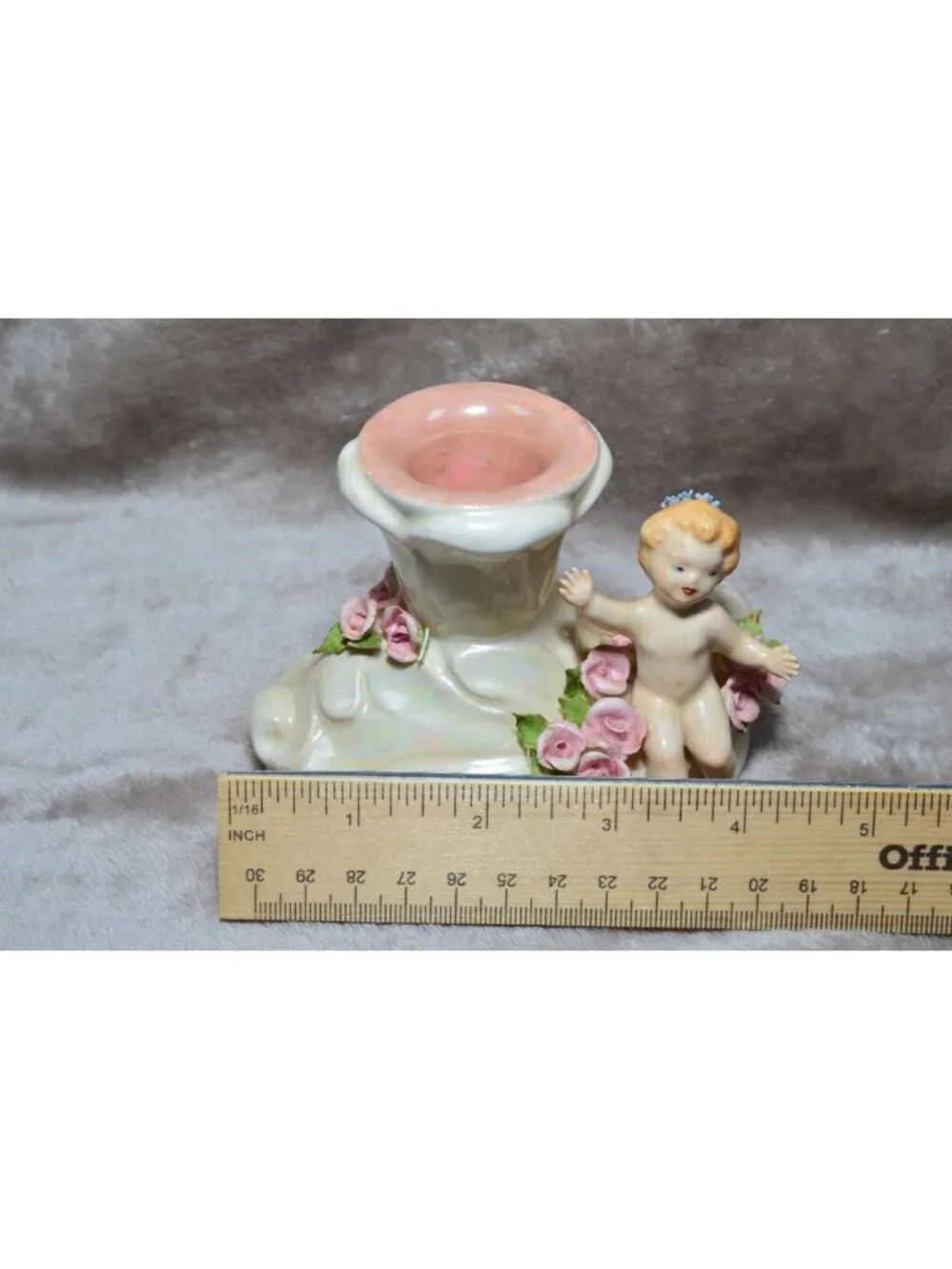Vintage Ceramic Cherub Candle Holder Luster Cottage Coquette Shabby Chic Angel